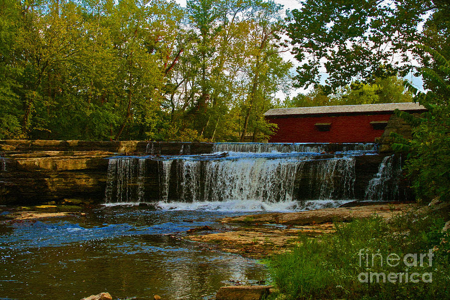 Water Fall and Covered Bridge Photograph by Mike Flake
