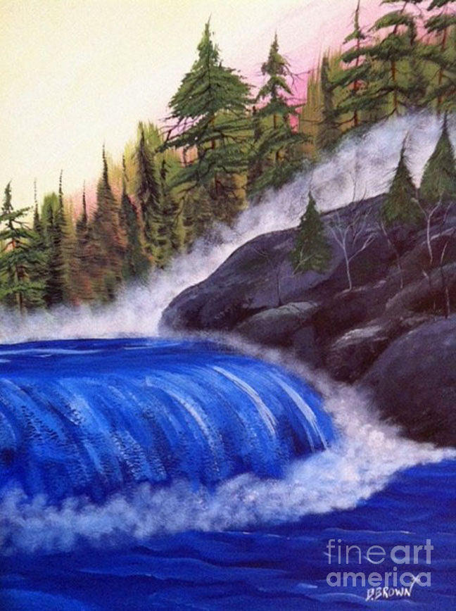Water Fall by Rocks Painting by Brenda Brown