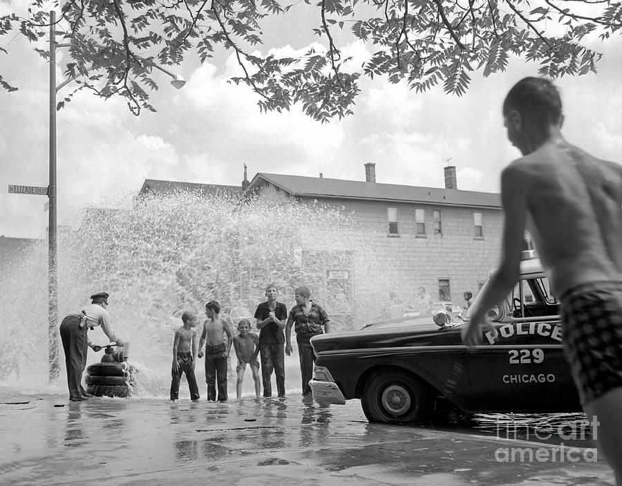 Water Hydrant Party 1959 Photograph by Martin Konopacki Restoration