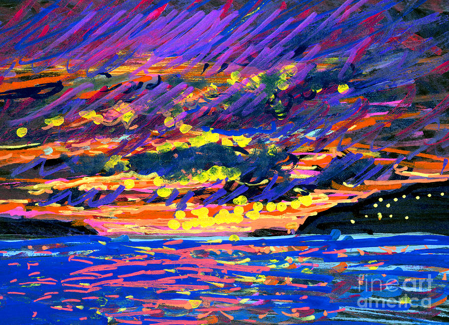 Water island Sunset Painting by Candace Lovely