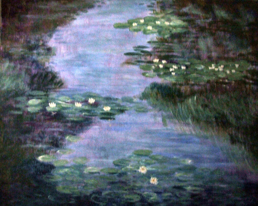 Water Lilies in purple and green Painting by Mackenzie Moulton