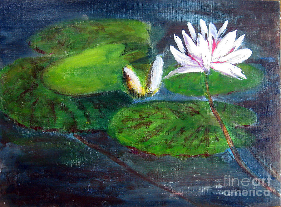Water Lilies in the Garden Pond Painting by Ellen Miffitt