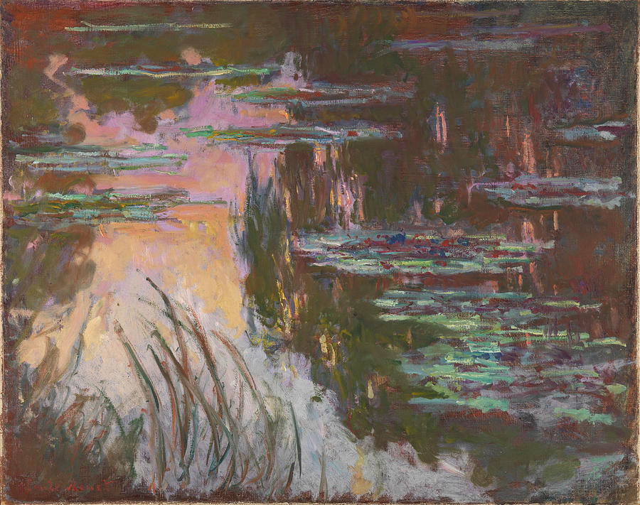 Water-Lilies Setting Sun Painting by Claude Monet