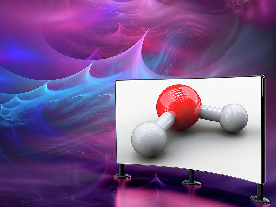 Water Molecule On Computer Screen Photograph by Laguna Design/science Photo Library