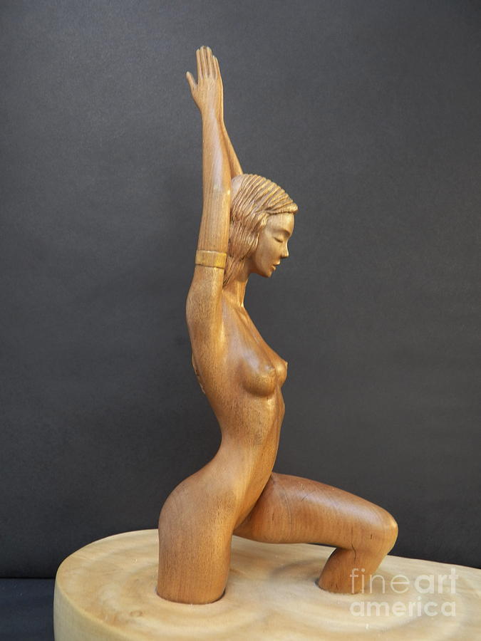 Water Nymph - Wood Sculpture of Naked Woman Sculpture by Ronald Osborne