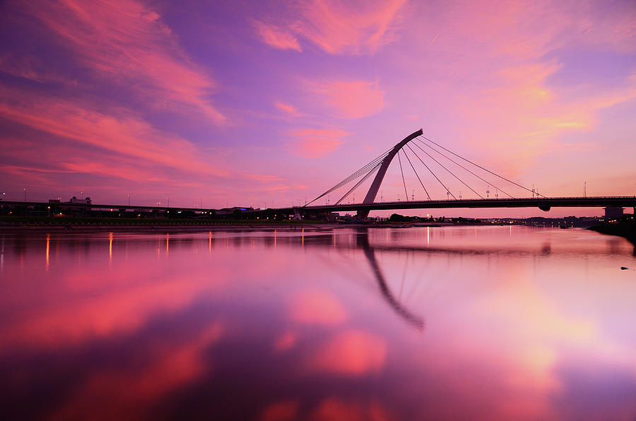 Water Reflection Of Dazhi Bridge With Photograph by Joyoyo Chen