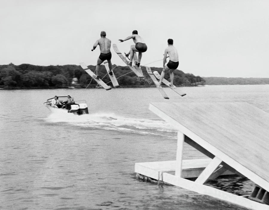 Water Ski Show Jumpers Photograph by Underwood Archives