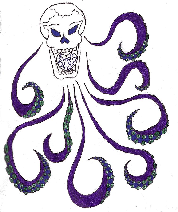 Bath Mat Art Surreal Octopus Skull. Hand pencil drawing on paper. -  PIXERS.UK