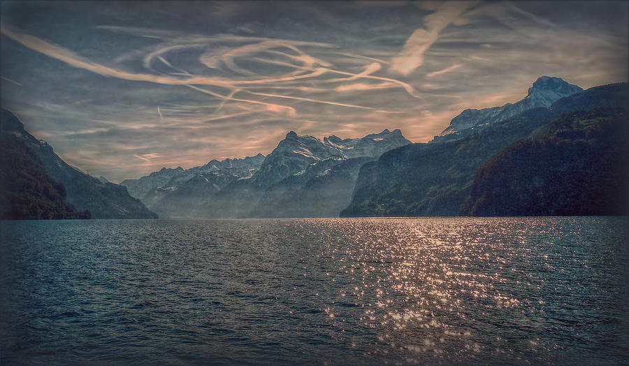 Water Sky and Mountains Photograph by Hanny Heim