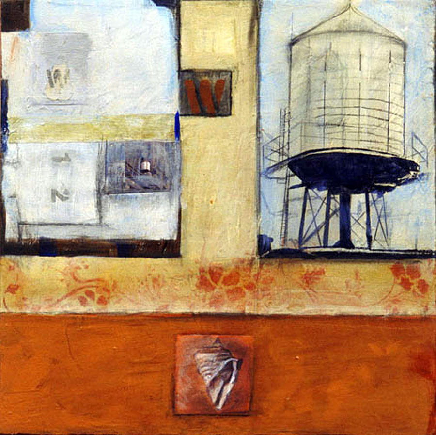 Water Tower and Collage Art Print Painting by Barbara J Hart
