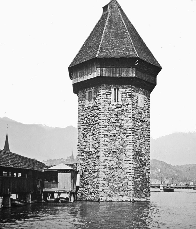 Water Tower Lucerne Switzerland 1903 Vintage Photograph Photograph by A Macarthur Gurmankin