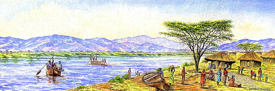 Water Village Painting by Joseph Thiongo