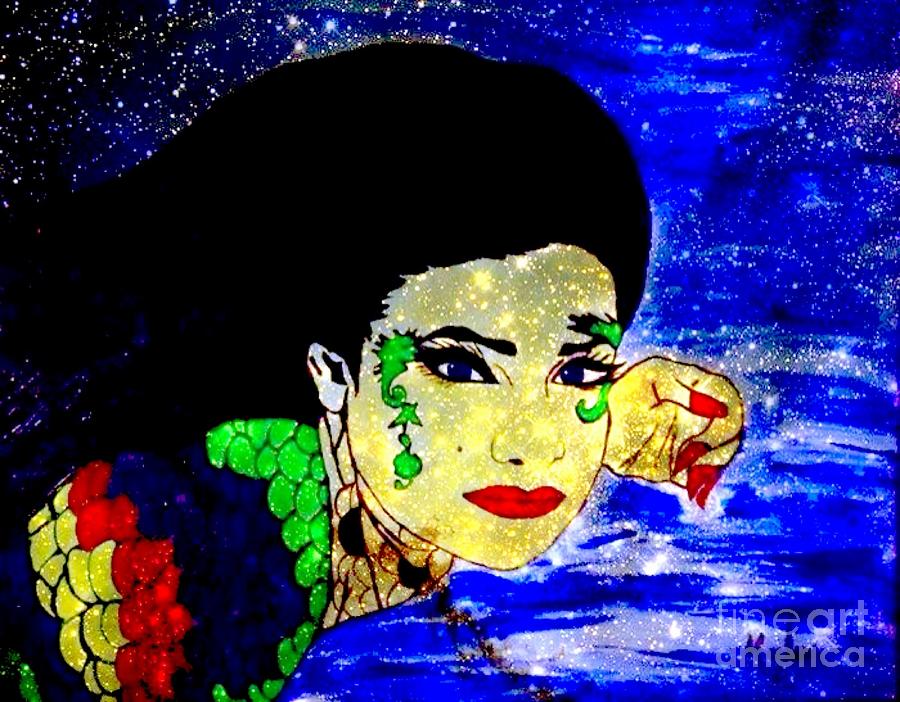 Water woman and Stars Painting by Saundra Myles