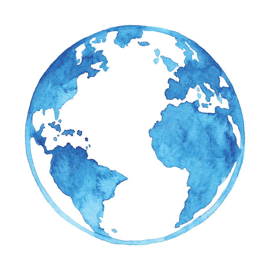 Watercolor Blue Earth Drawing by Saemilee