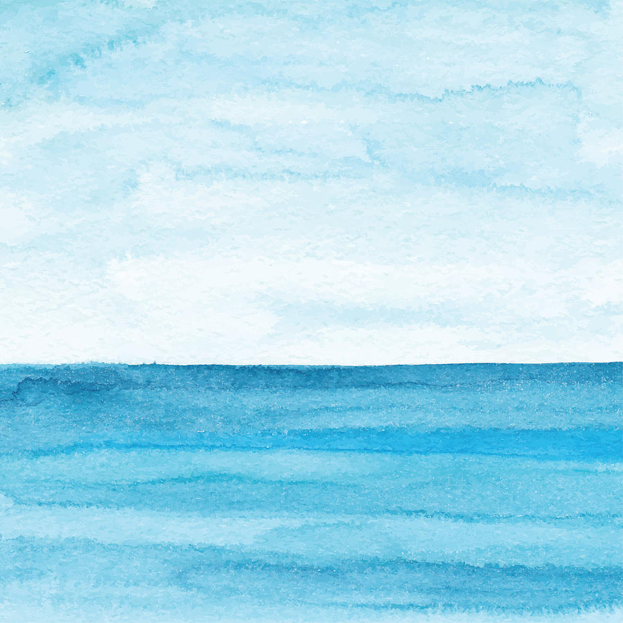 Watercolor Blue Ocean Background Drawing by Saemilee