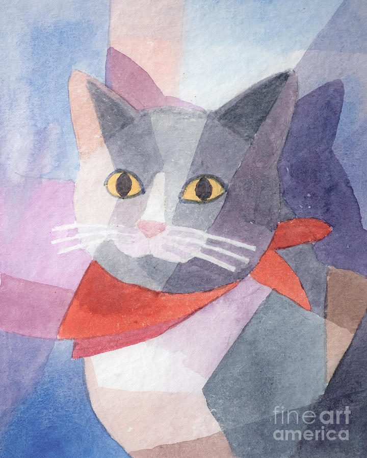 Watercolor Cat Painting by Lutz Baar