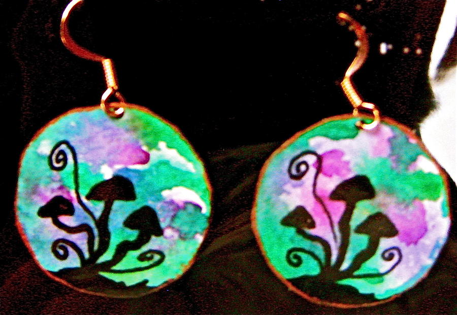 Watercolor Earrings Mushroom Trio Silhouette Jewelry by Beverley Harper Tinsley