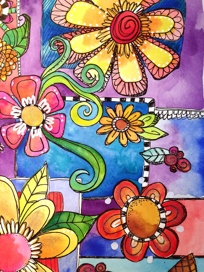 Watercolor Flower Doodles Mixed Media by Glimmerbug Art | Fine Art America
