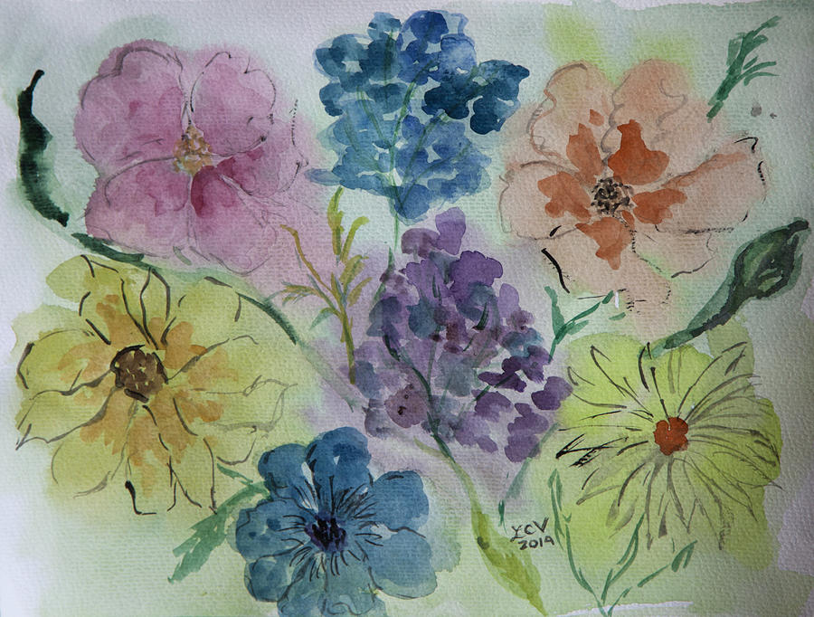 Pink Painting - Pastel Flowers by Lucille  Valentino