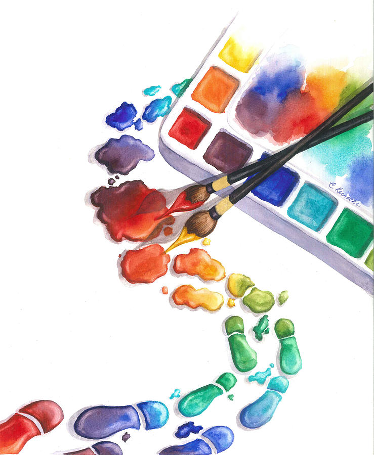 Brush Painting - Watercolor Footprints by Conni  Reinecke