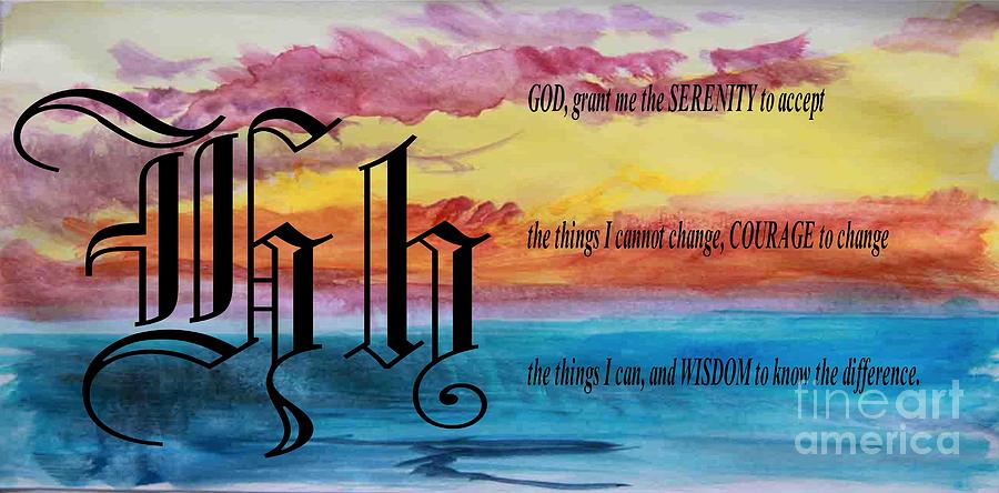 H Painting - Watercolor H and Serenity Prayer by Barbara A Griffin