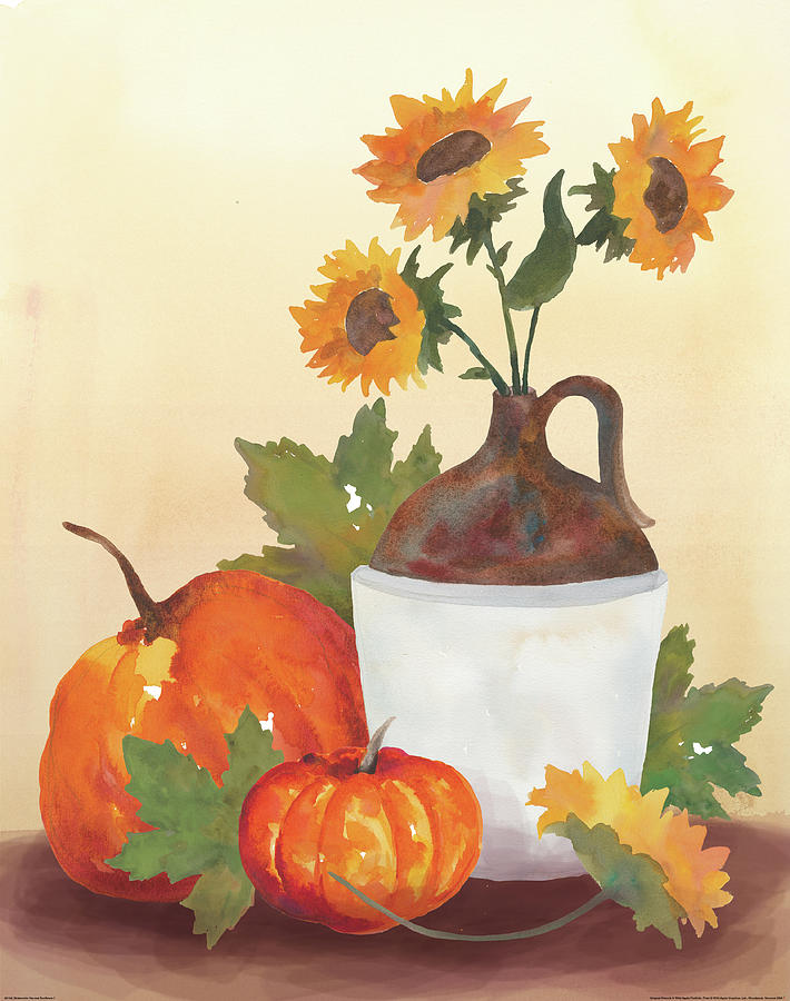Fall Painting - Watercolor Harvest Sunflower I by Wild Apple Portfolio