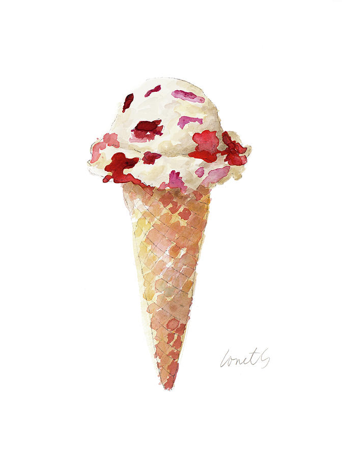Strawberry Painting - Watercolor Ice Cream Cone II by Lanie Loreth