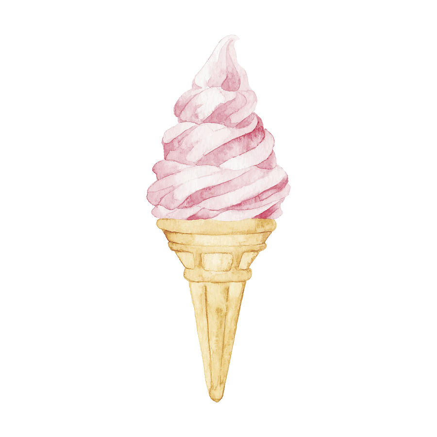 Watercolor Ice Cream Cone Drawing by Saemilee