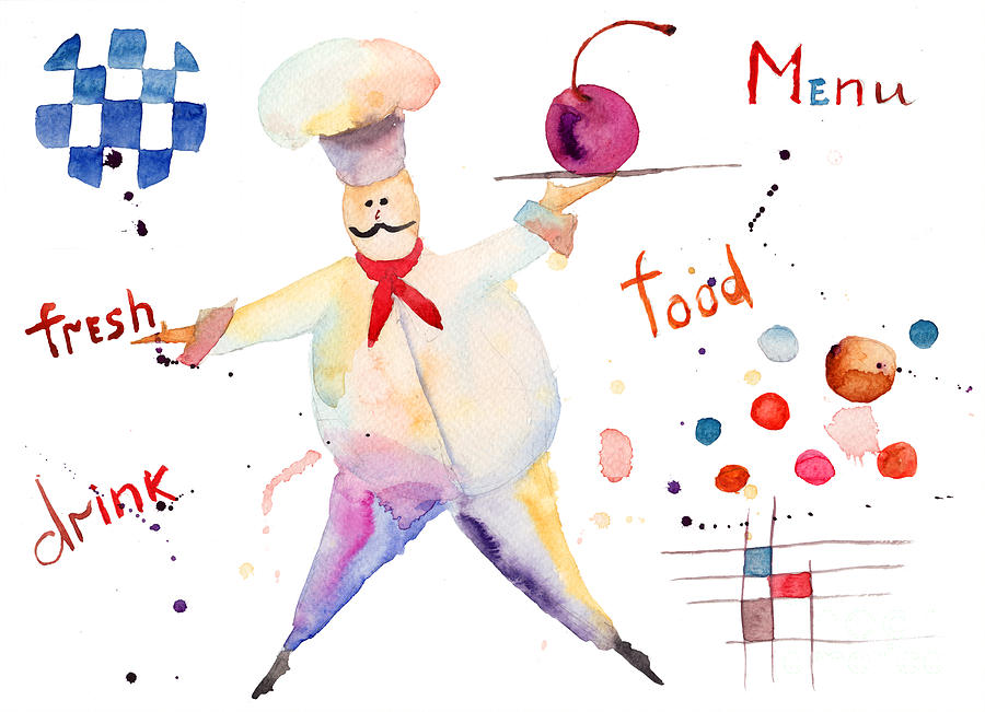 Watercolor illustration of chef Painting by Regina Jershova