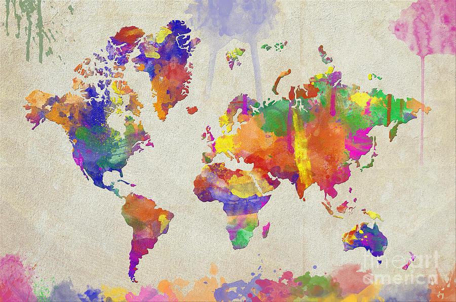 Watercolor Impression World Map Digital Art by Zaira