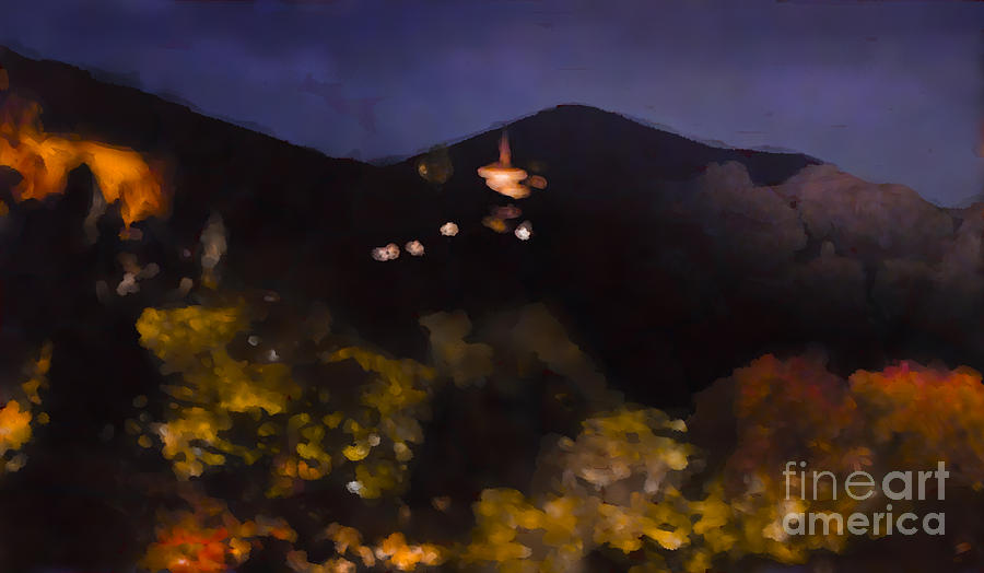 Mountain Painting - Watercolor Kyoto Autumn Temple Light Up by Suzanne Simpson