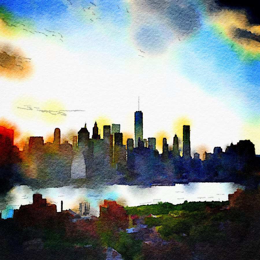 New York City Skyline Painting - Watercolor Manhattan by Natasha Marco