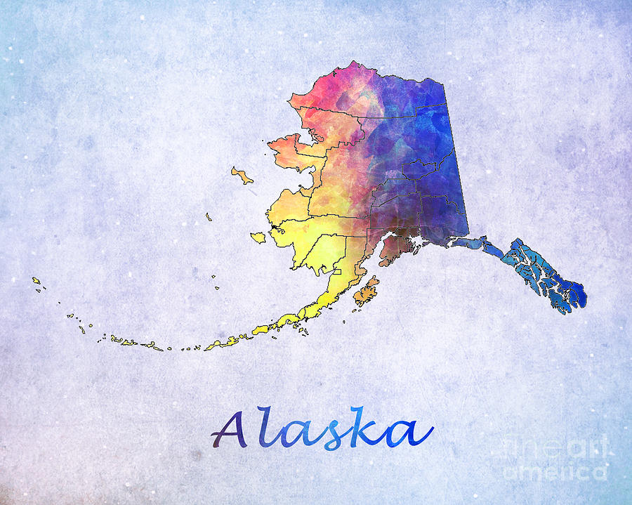 Watercolor map of Alaska      United States Digital Art by Justyna Jaszke JBJart
