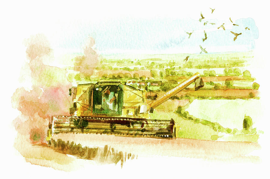 Watercolor Painting Of Combine Photograph by Ikon Ikon Images
