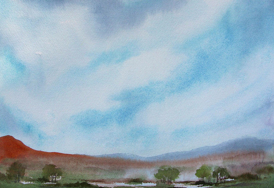 Watercolor Painting Of Hills And Lake Painting by Ikon Ikon Images