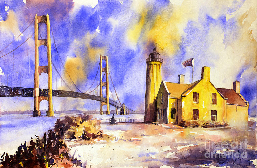 Watercolor painting of ligthouse on Mackinaw Island- Michigan Painting by Ryan Fox