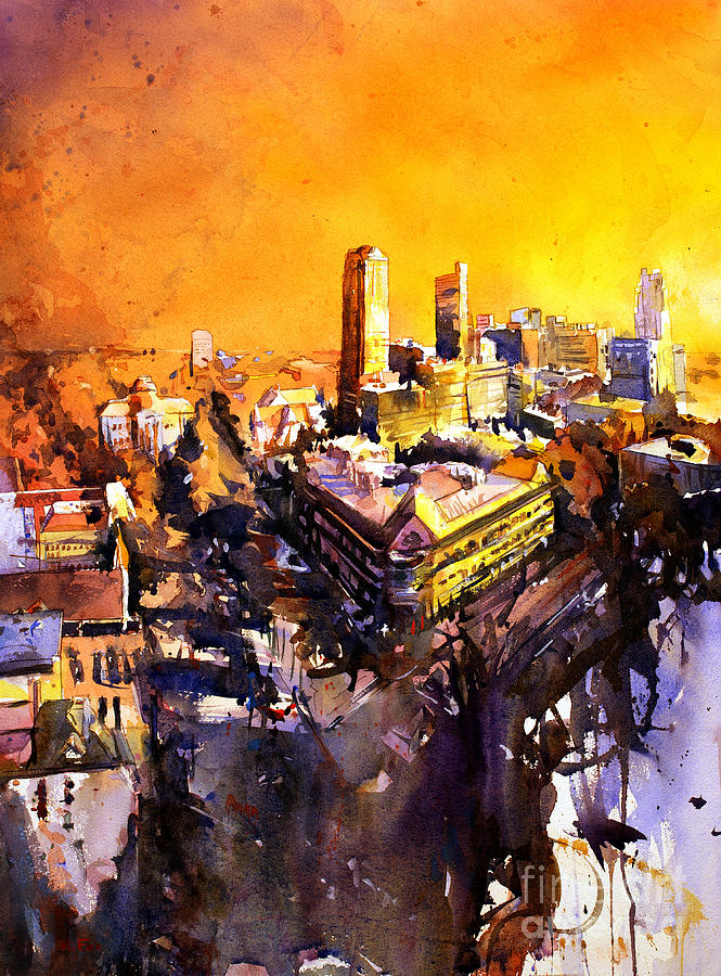 Watercolor painting of Raleigh North Carolina skyline Painting by Ryan Fox