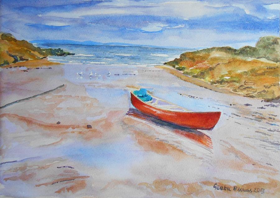 Boat Painting - Watercolor painting of Red Boat by Geeta Yerra