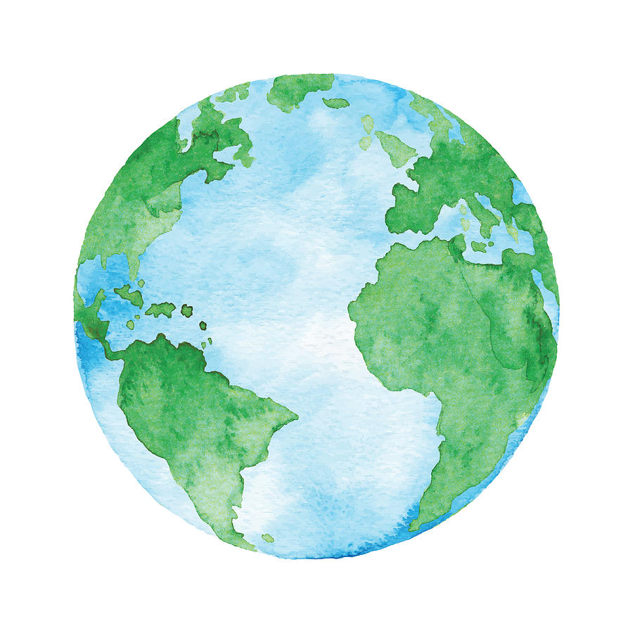 Watercolor Planet Earth Drawing by Saemilee