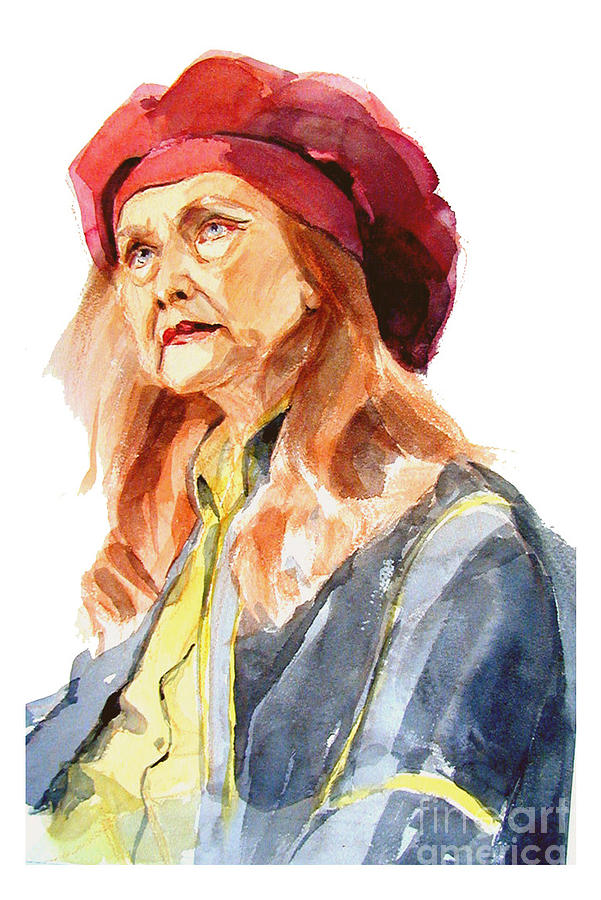 Watercolor Portrait Of An Old Lady Painting