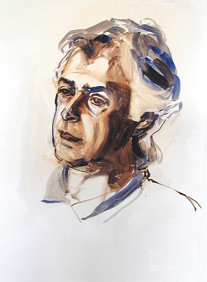Portrait Painting - Watercolor Portrait sketch of a man in monochrome by Greta Corens