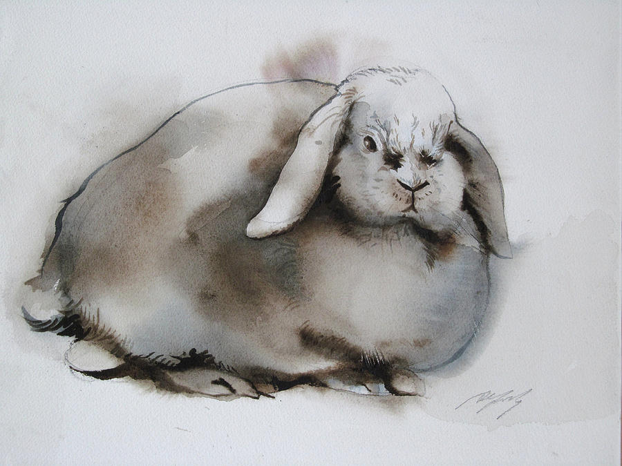 Watercolor Rabbit Painting by Alfred Ng
