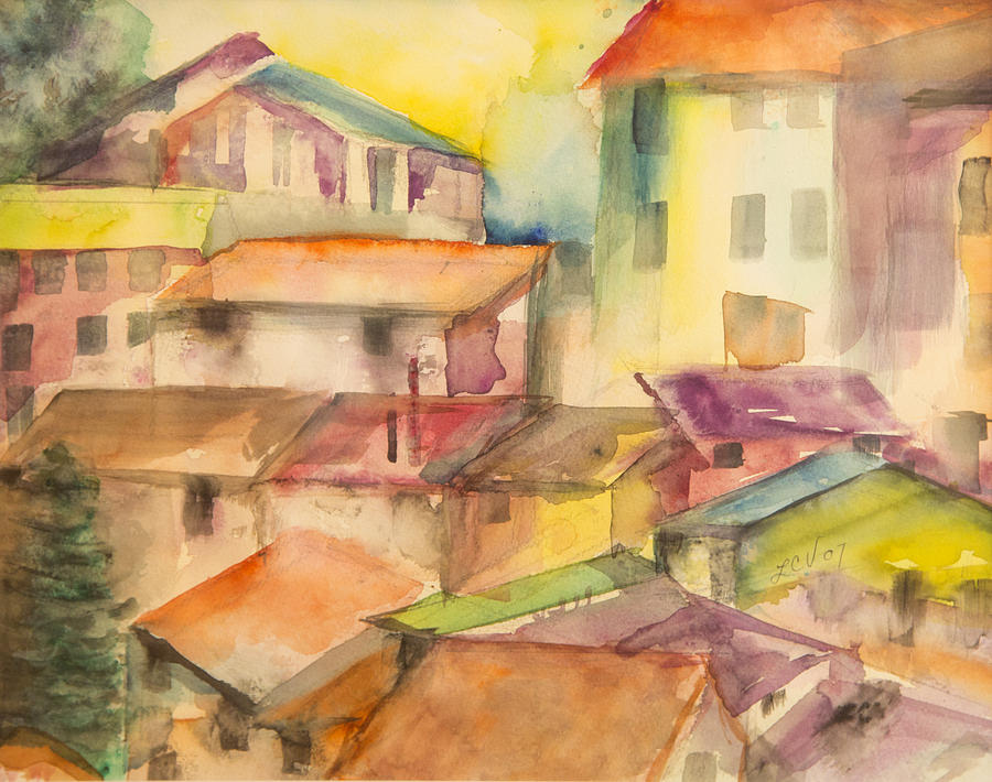 Watercolor Rooflines Painting by Lucille  Valentino