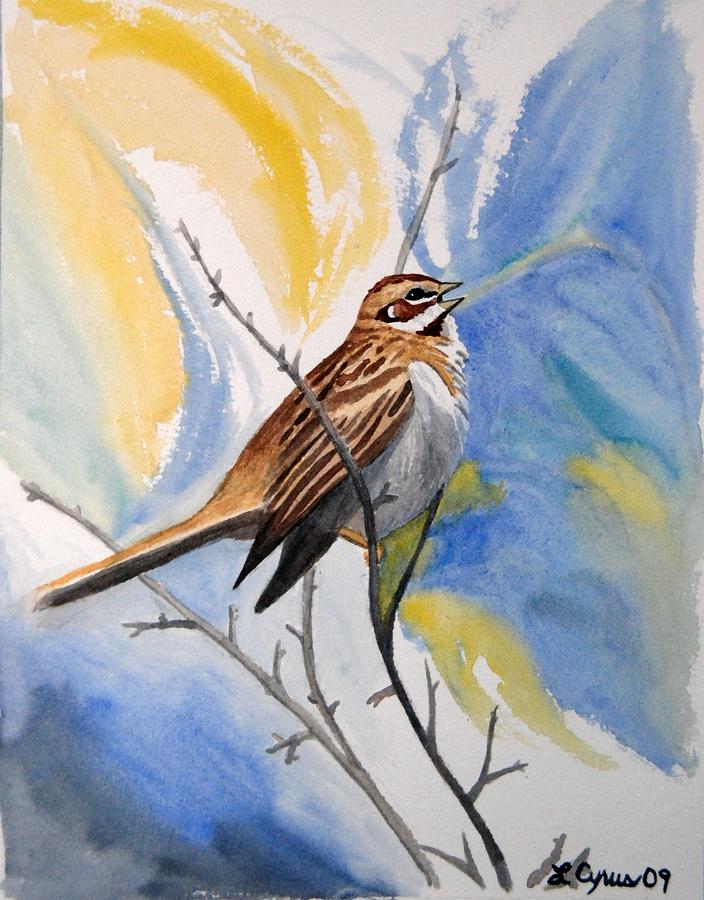 Watercolor - Singing Lark Sparrow Painting by Cascade Colors