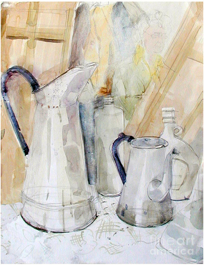 Can Painting - Watercolor still life of white cans by Greta Corens