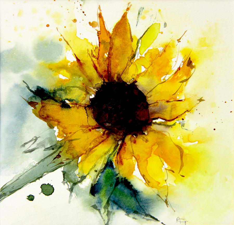 Nature Painting - Watercolor Sunflower by Annemiek Groenhout