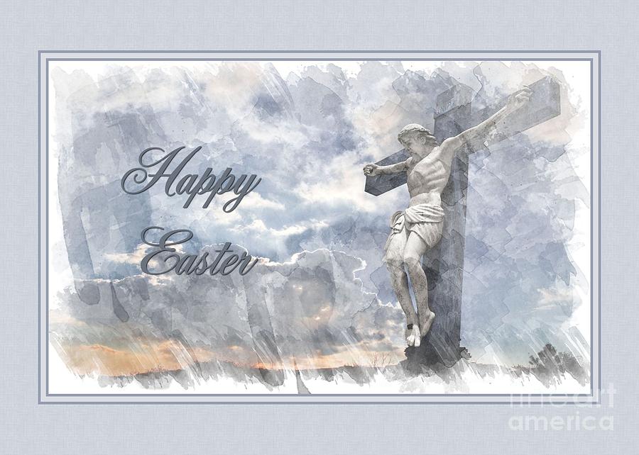 Easter Digital Art - Watercolor Sunset Easter Cross by JH Designs