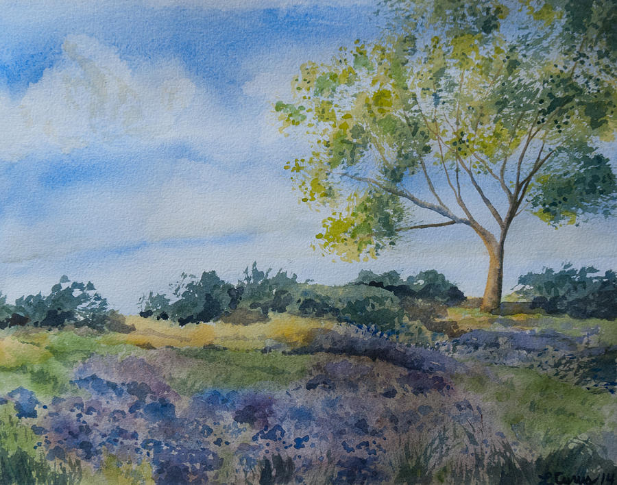 Watercolor - Tree And Meadow Painting