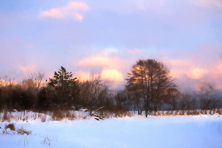Watercolor Winter - Cold and Colorful Day on the Lake Digital Art by Georgia Mizuleva