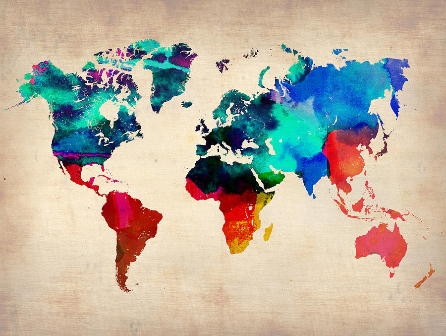 Watercolor World Map 3 Painting By Naxart Studio